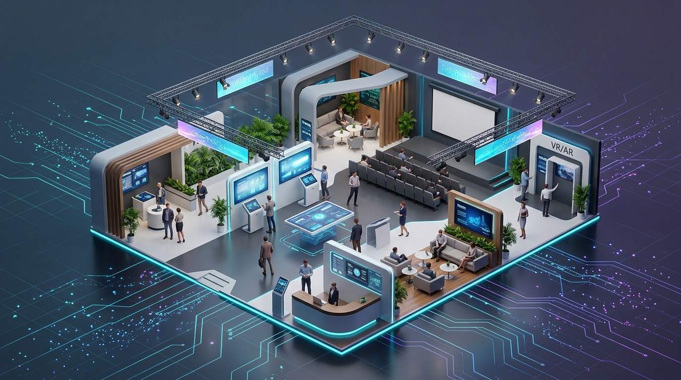 Isometric view of a 3D exhibition hall detailing what is Zexpo World and how does it work